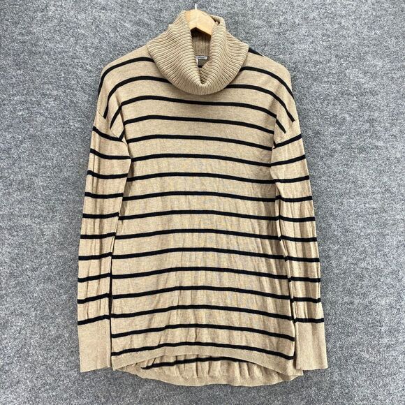 Halogen Sweater Pullover Women S Small Beige Striped Knit Turtleneck Cotton - Picture 1 of 9